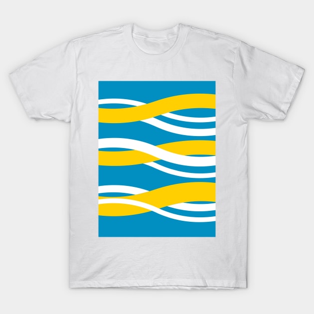 Yellow, White, Turquoise Interlocking Waves T-Shirt by PSCSCo